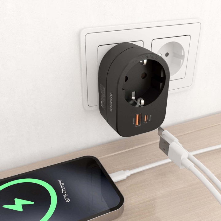 Enchufe AISENS 1Toma 1Usb-C 1Usb-A (ASPS-1A1C07-BK)