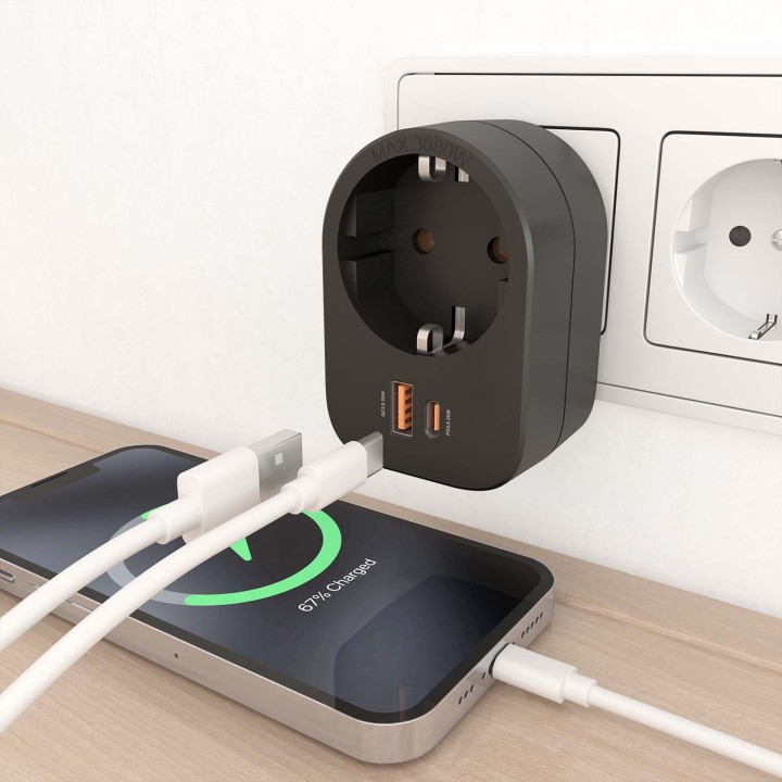 Enchufe AISENS 1Toma 1Usb-C 1Usb-A (ASPS-1A1C07-BK)