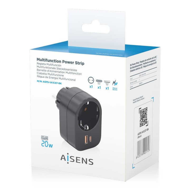 Enchufe AISENS 1Toma 1Usb-C 1Usb-A (ASPS-1A1C07-BK)