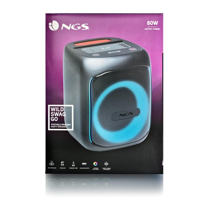 Altavoz NGS LED 80W TWS BT/USB/Aux Negro (WILDSWAGGO)