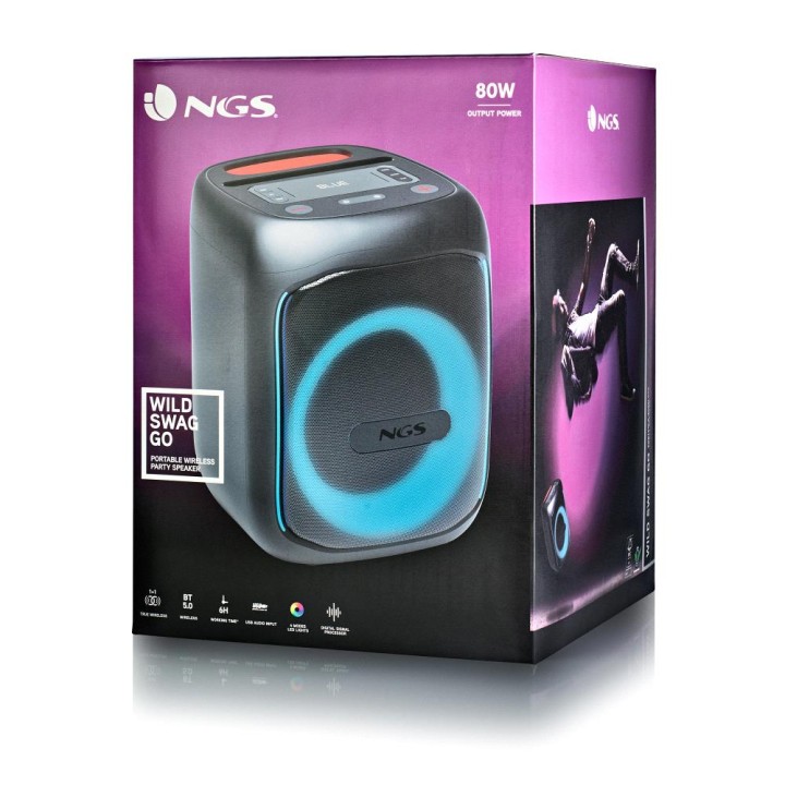 Altavoz NGS LED 80W TWS BT/USB/Aux Negro (WILDSWAGGO)