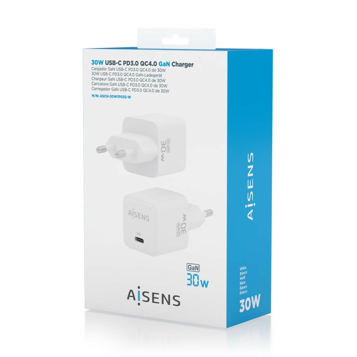 Cargador AISENS GaN 30W 1USB-C Blanco (ASCH-30W1P035-W)