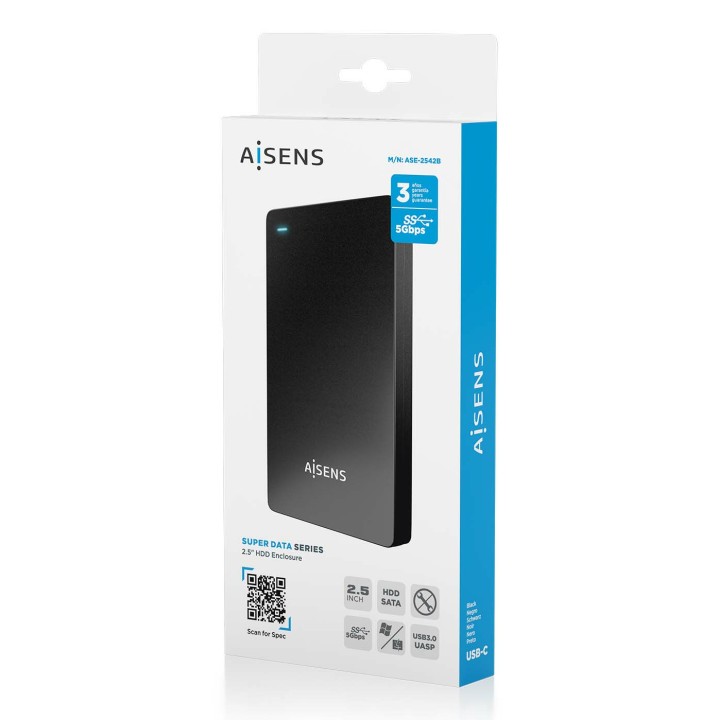 Caja Externa AISENS 2.5" SATA USB-C Negra (ASE-2542B)