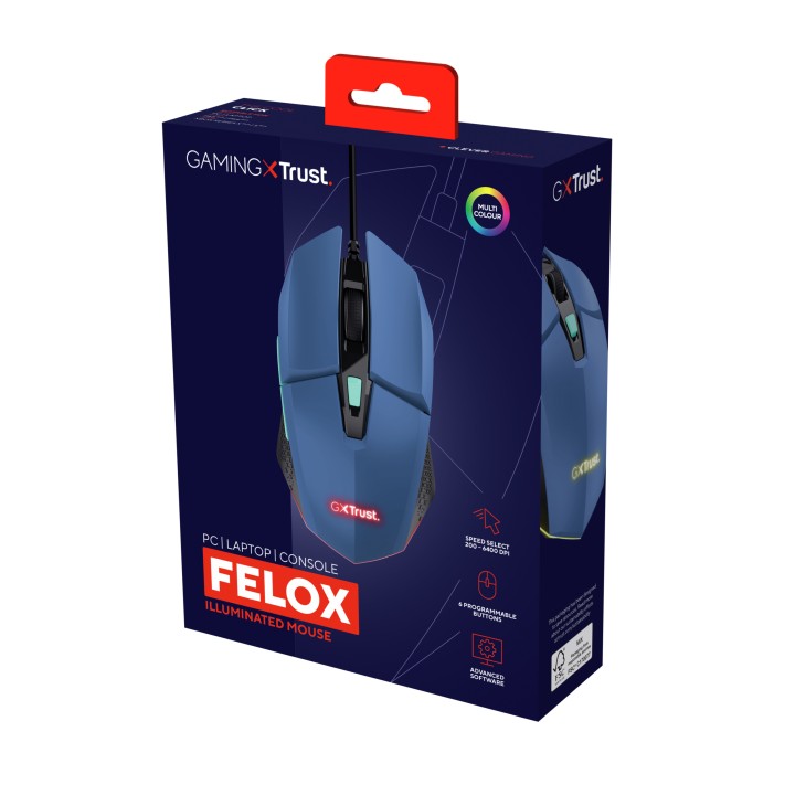 Ratón Gaming Trust GXT 109 Felox RGB Azul (25067)