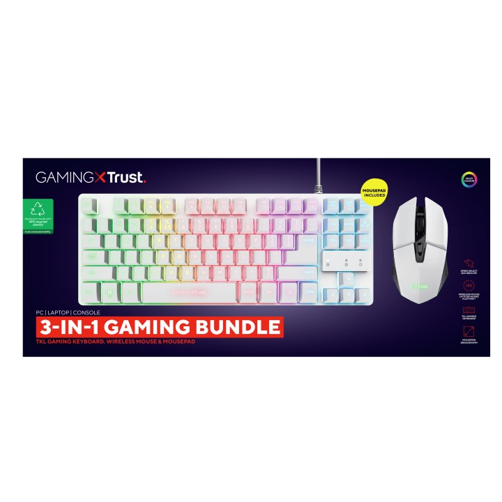 Kit Trust GTX794 Tecl/Ratón/Alfombrilla Blanco (25233)