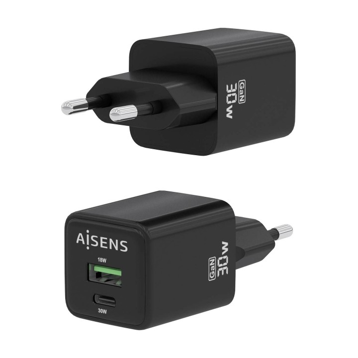 Cargador de Pared AISENS 30W Negro (ASCH-30W2P038-BK)