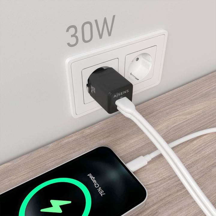 Cargador de Pared AISENS 30W Negro (ASCH-30W2P038-BK)