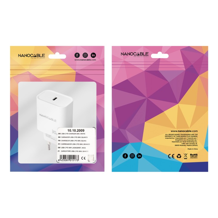 Cargador Pared Nanocable 1xUSB-C Blanco (10.10.2009)