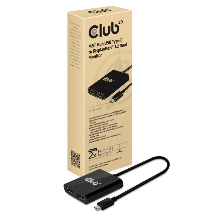 Adaptador Club 3D USB-C a 2xDP FHD Negro (CSV-1545)