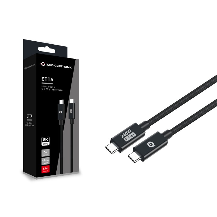 Cable CONCEPTRONIC USB-C M/M 240W 1.2m Negro(ETTA04B12)
