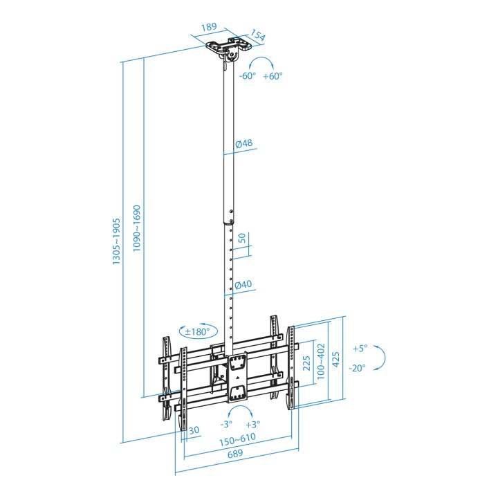Soporte Techo TOOQ 43?-86? Gira/Inc (LPCE2286TSLI-XL-B)
