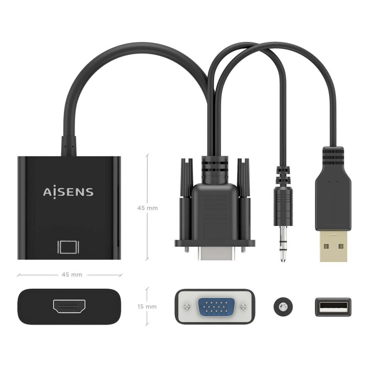 Conversor AISENS VGA/3.5mm/USB-A/M a HDMI/H(A115-0872)