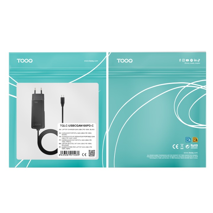 Cargador TooQ USB-C 100W Negro (TQLC-USBCGAN100PD-C)
