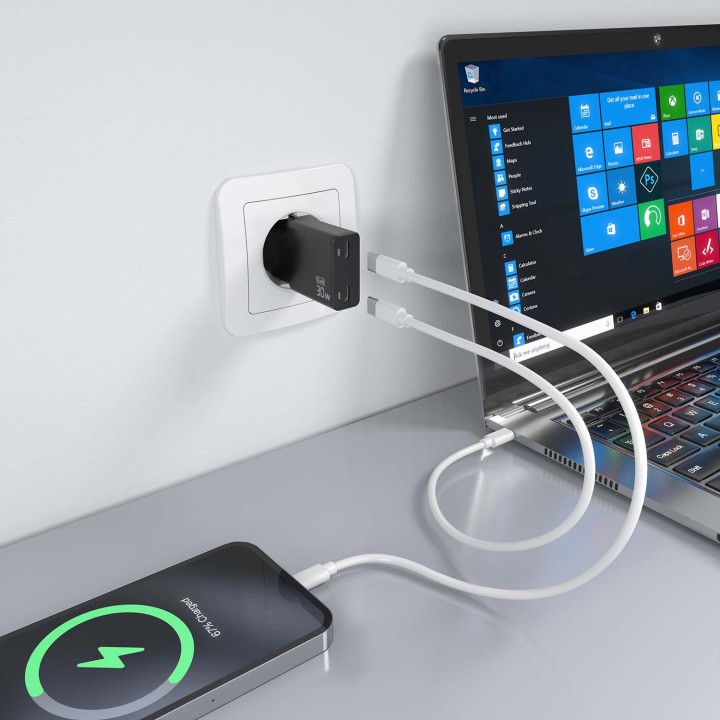 Cargador Pared AISENS 2USB-C 30W Negr(ASCH-30W2P049-BK)