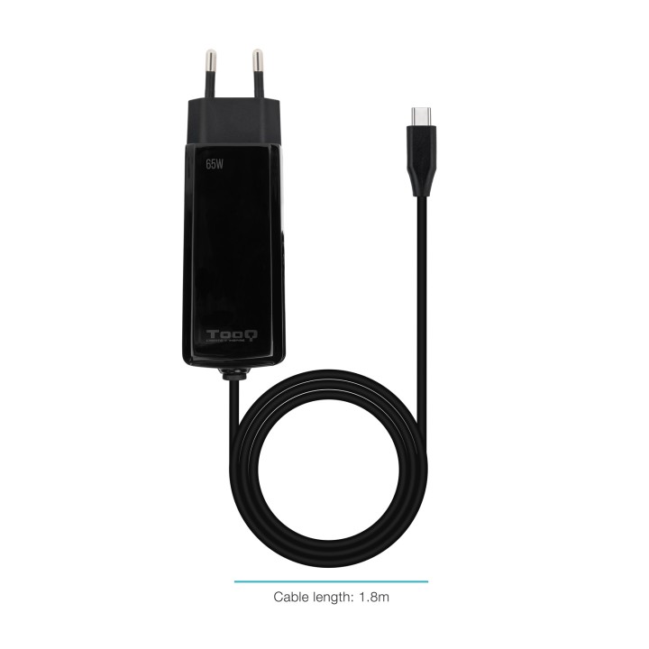 Cargador TooQ USB-C PD 65W Negro (TQLC-USBCGAN65PD-C)