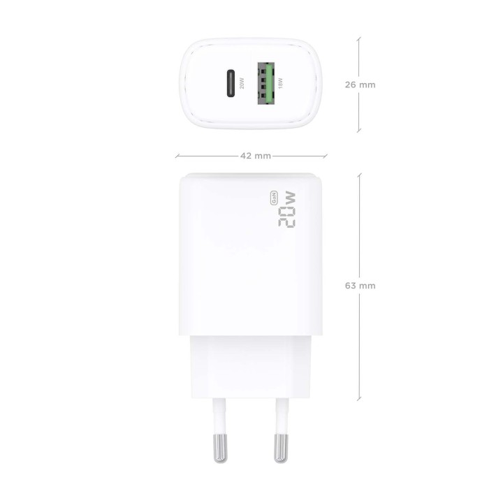 Cargador Pared AISENS Usb-C/Usb-A 20W Blanco(A110-0909)