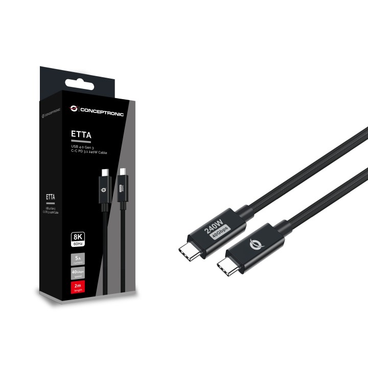 Cable CONCEPTRONIC USB-C M/M 240W 2m Negro (ETTA04B20)