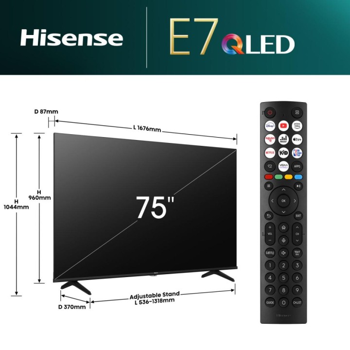 TV Hisense 75" 75E7NQ QLED 4K UHD WiFi Smart TV TDT2