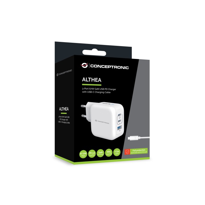 Cargador CONCEPTRONIC USB-A/C 67W Blanco (ALTHEA17W)