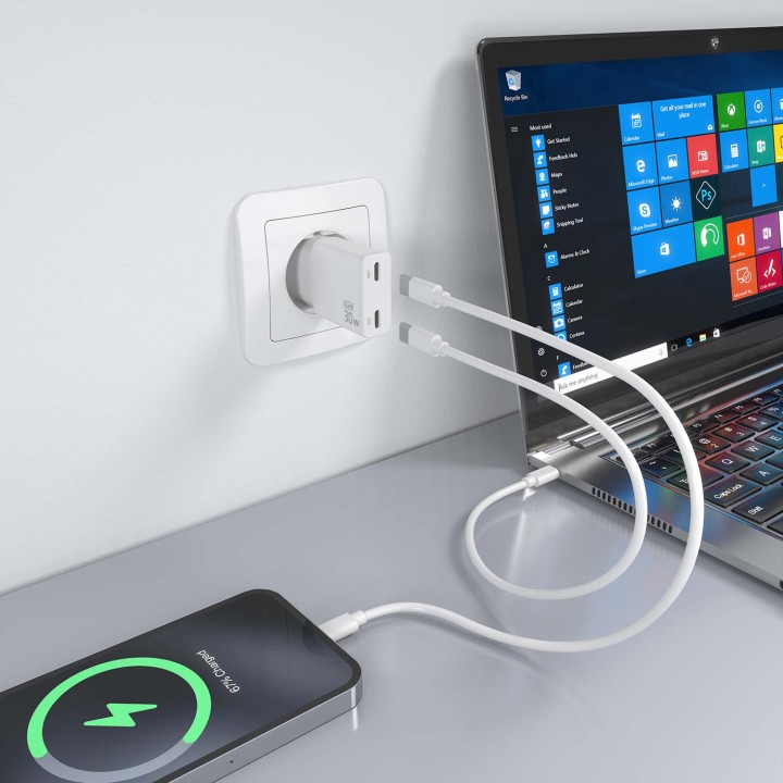 Cargador Pared AISENS USB-C 30W Blanco(ASCH-30W2P048-W)