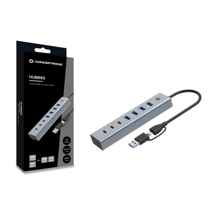 Hub CONCEPTRONIC USB-C 3.0 7p Gris (HUBBIES20G)
