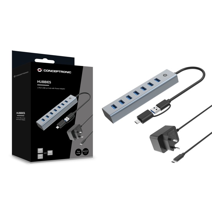 Hub CONCEPTRONIC USB-C a 7xUSB-A Gris (HUBBIES21GP)