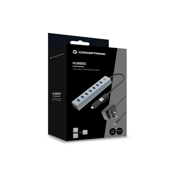 Hub CONCEPTRONIC USB-C a 7xUSB-A Gris (HUBBIES21GP)