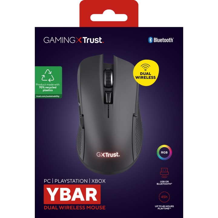 Ratón Gaming Trust GXT 931 Ybar Láser BT Negro (25330)