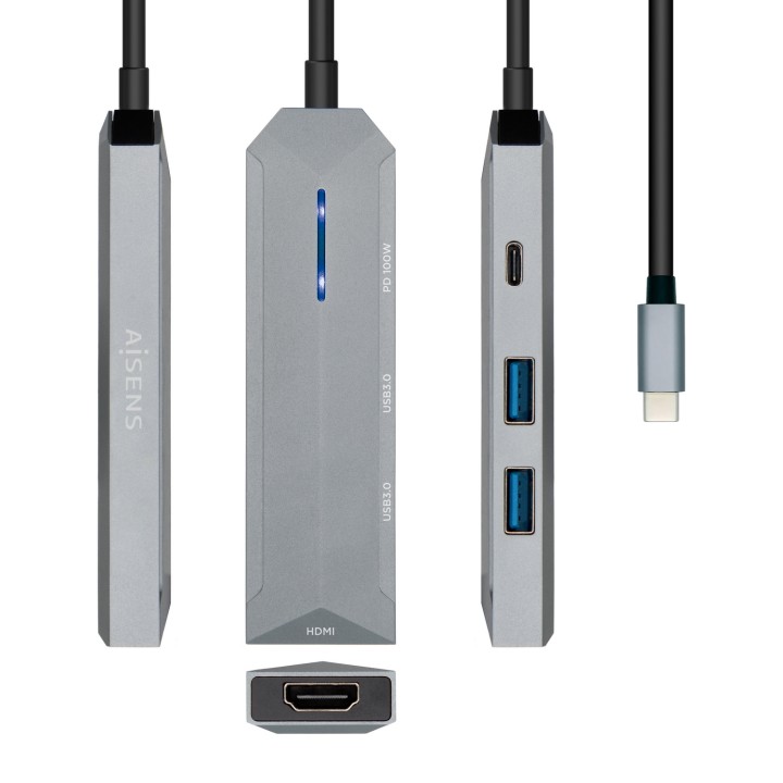Adaptador AISENS 4en1 USB-C 15cm Gris (ASUC-4P002-GR)