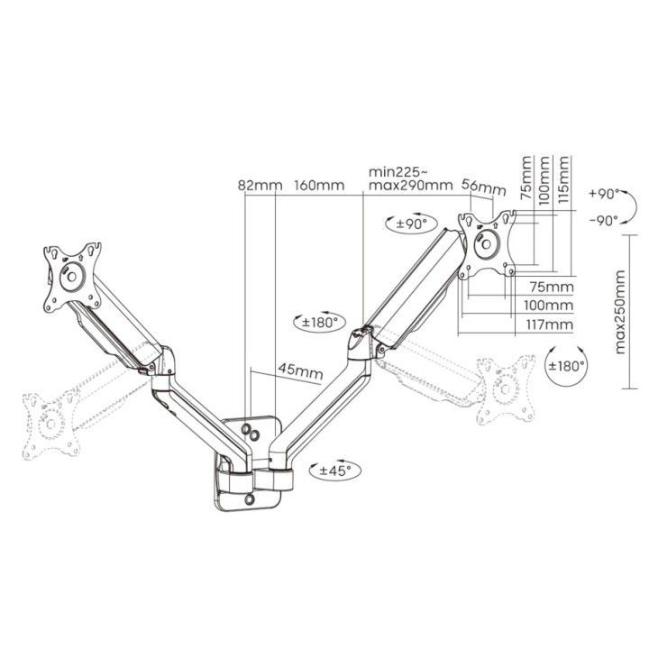 Soporte Pared EQUIP 2 Brazos 17"-32" Máx 9Kg (EQ650138)