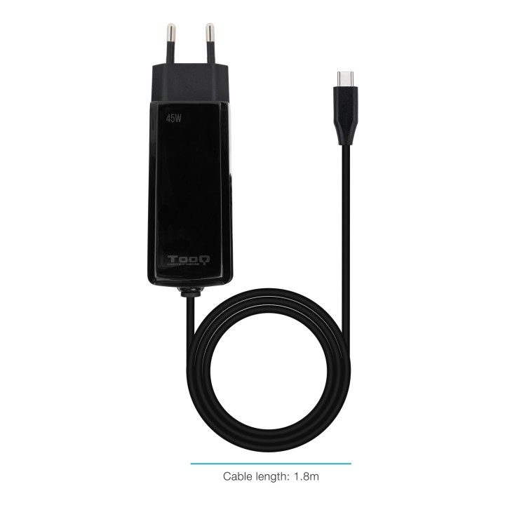 Cargador TooQ USB-C PD 45W Negro (TQLC-USBCGAN45PD-C)