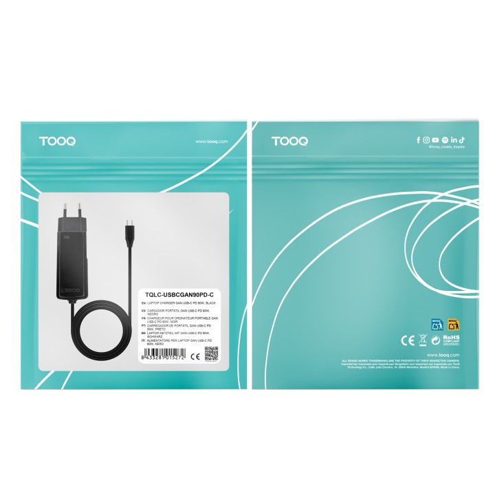 Cargador TooQ USB-C PD 90W Negro (TQLC-USBCGAN90PD-C)