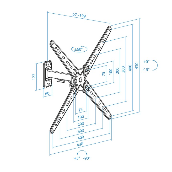 Soporte Pared TOOQ 13"-55" Gira/Incl Negro (LP1355TN-B)