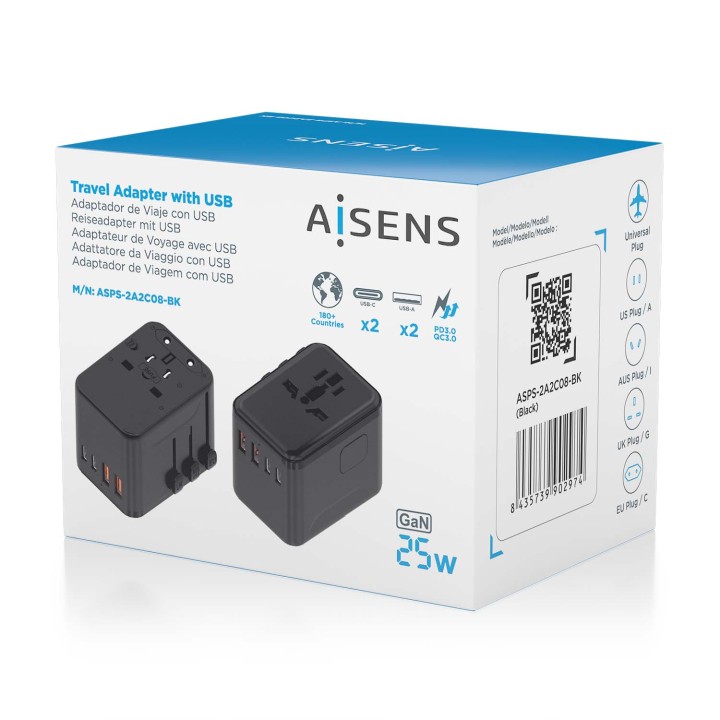 Cargador Pared AISENS para Viaje 25W (ASPS-2A2C08-BK)
