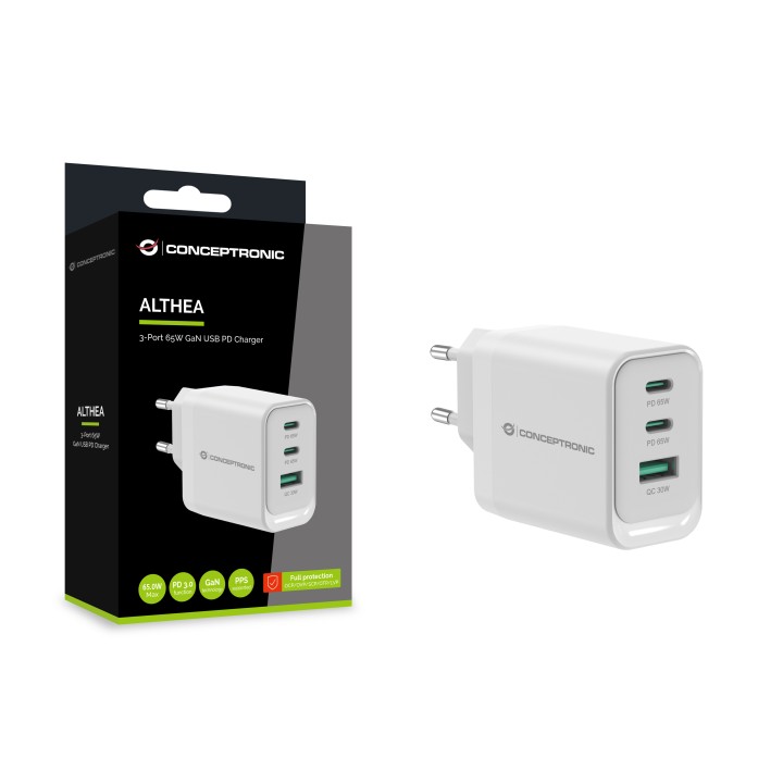 Cargador CONCEPTRONIC USB-A/C 65W PD 3.0 (ALTHEA21W65)