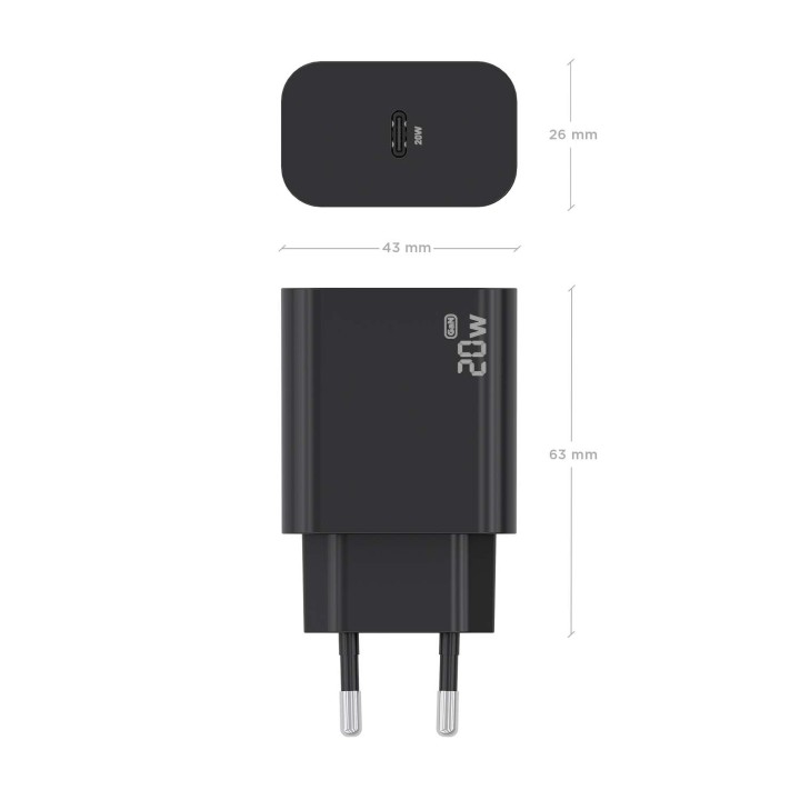 Cargador de Pared AISENS 1xUSB-C 20W Negro (A110-0939)
