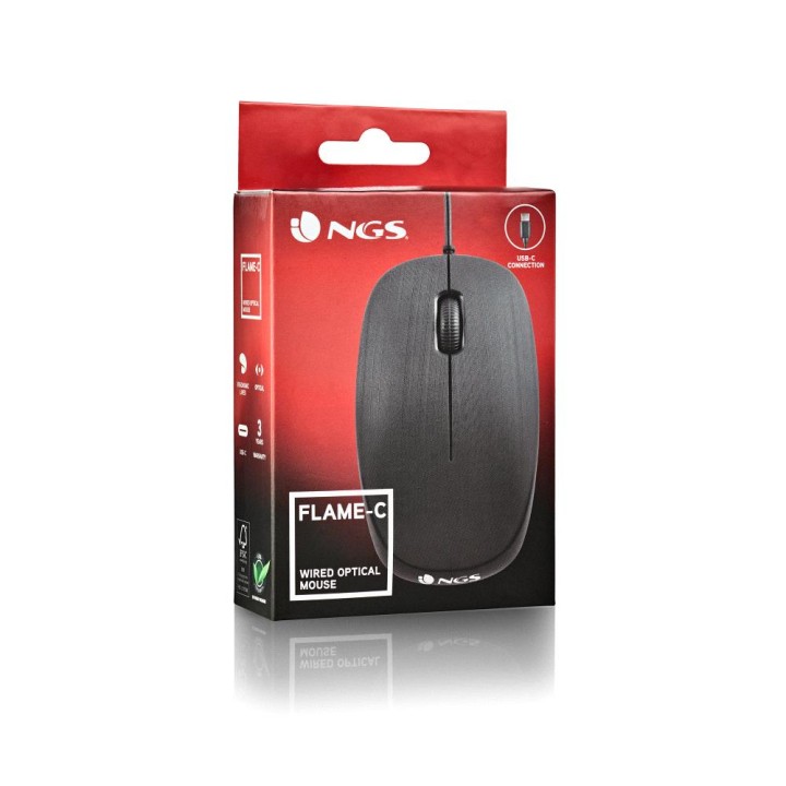 Ratón NGS Óptico USB-C 1000dpi Negro (FLAME-C)