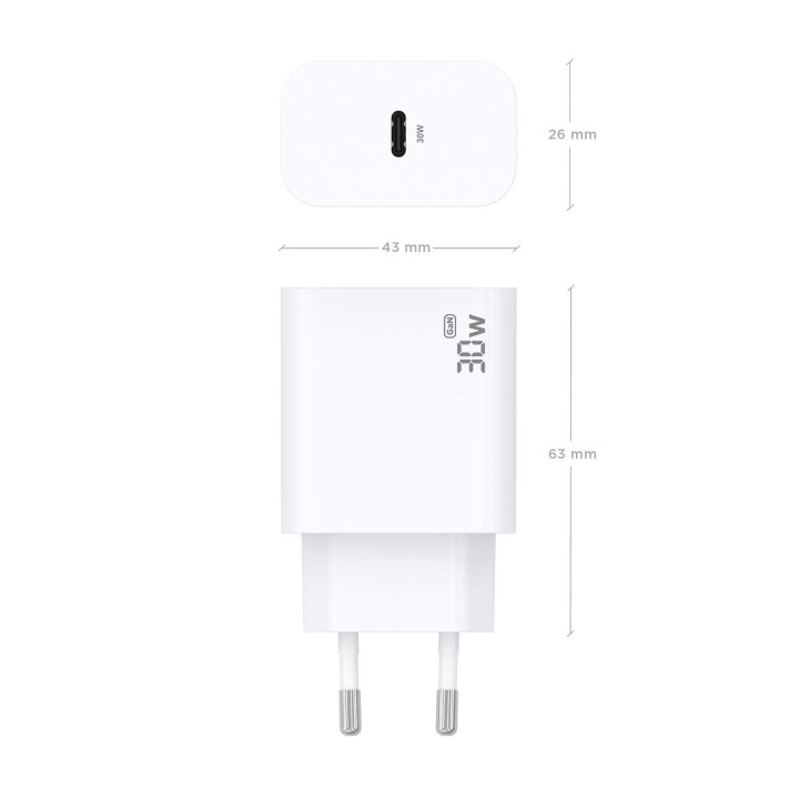 Cargador de Pared AISENS 1xUSB-C 30W Blanco (A110-0940)
