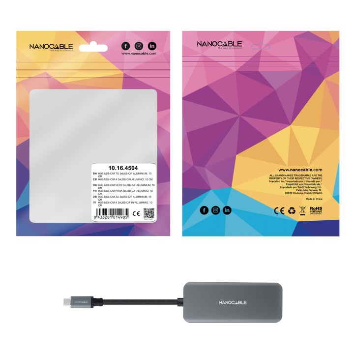 Hub Nanocable USB-C a 4xUSB-C 3.0 Gris (10.16.4504)