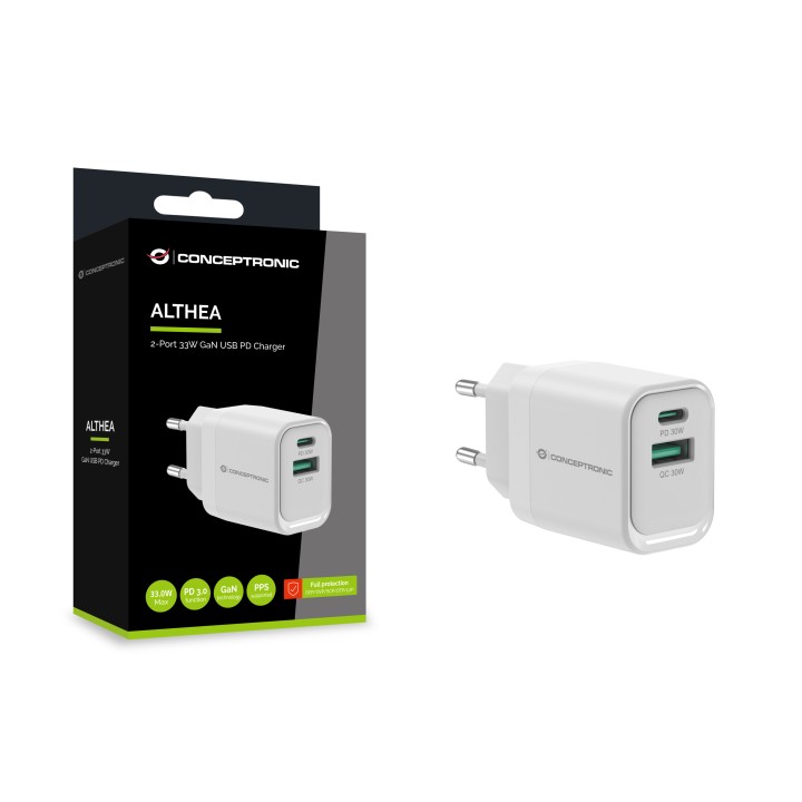 Cargador CONCEPTRONIC USB-A/C 33W PD 3.0 (ALTHEA19W33)