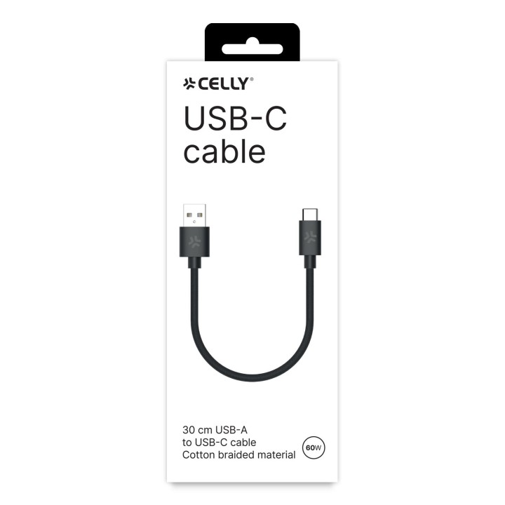 Cable CELLY USB-A a USB-C 60W 30cm (USBAUSBCCOT30BK)