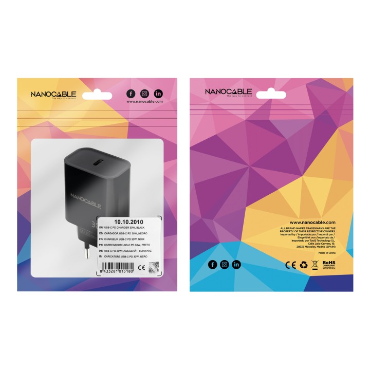 Cargador Pared Nanocable 1xUSB-C 30W Negro (10.10.2010)