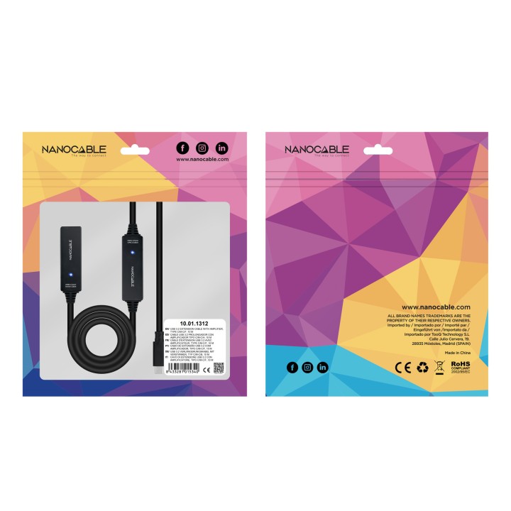 Nanocable USB-C M/H Cable 10m Negro (10.01.1312)
