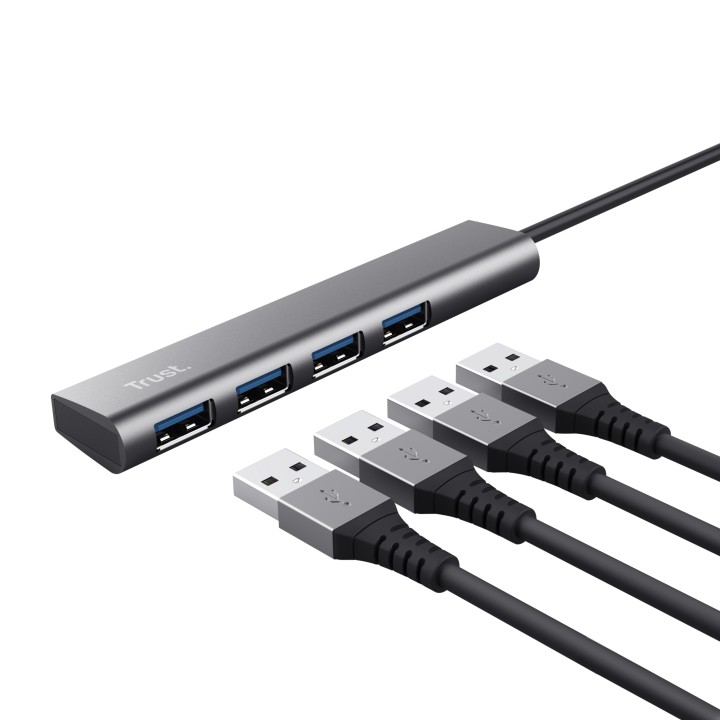 Hub Trust Halyx USB-A a 4xUSB-C 3.0 Gris/Negro (24948)