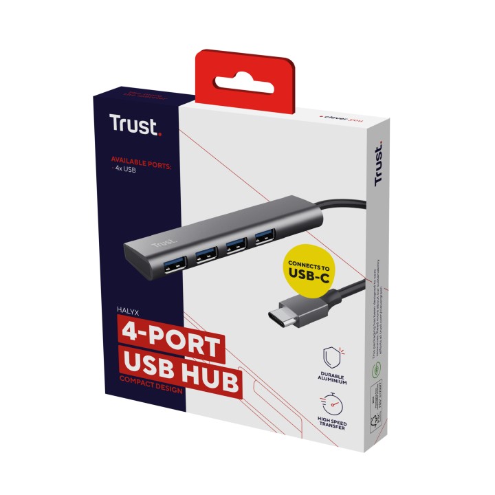 Hub Trust Halyx USB-A a 4xUSB-C 3.0 Gris/Negro (24948)
