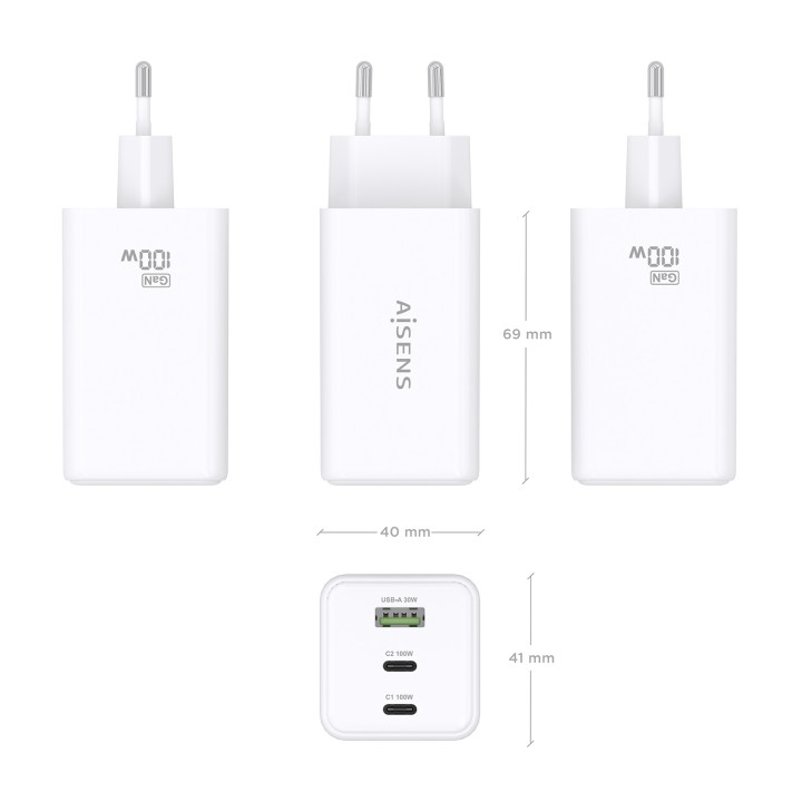 Cargador AISENS 100W 1xUSB-A 2xUSB-C (ASCH-100W3P051-W)