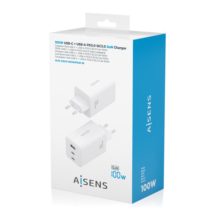 Cargador AISENS 100W 1xUSB-A 2xUSB-C (ASCH-100W3P051-W)