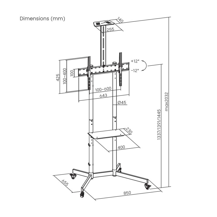 Soporte de Suelo AISENS 37"-70" con ruedas (FT70TE-335)