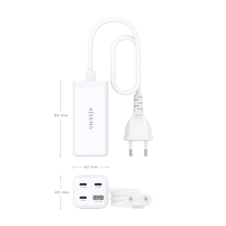 Cargador AISENS 100W 1xUSB-A 3xUSB-C (ASCH-100W4P053-W)