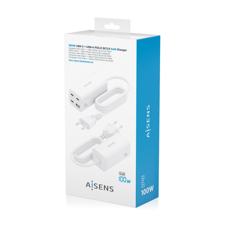Cargador AISENS 100W 1xUSB-A 3xUSB-C (ASCH-100W4P053-W)